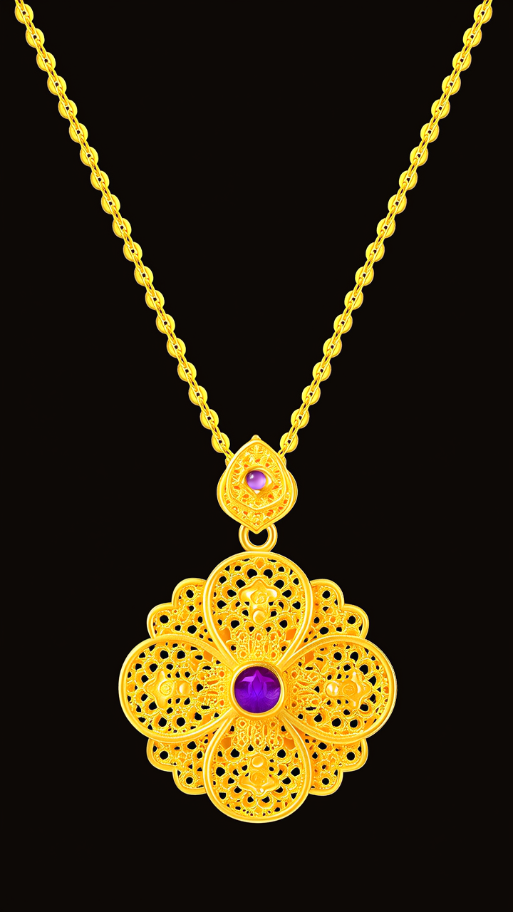 黄金紫金花吊坠图片